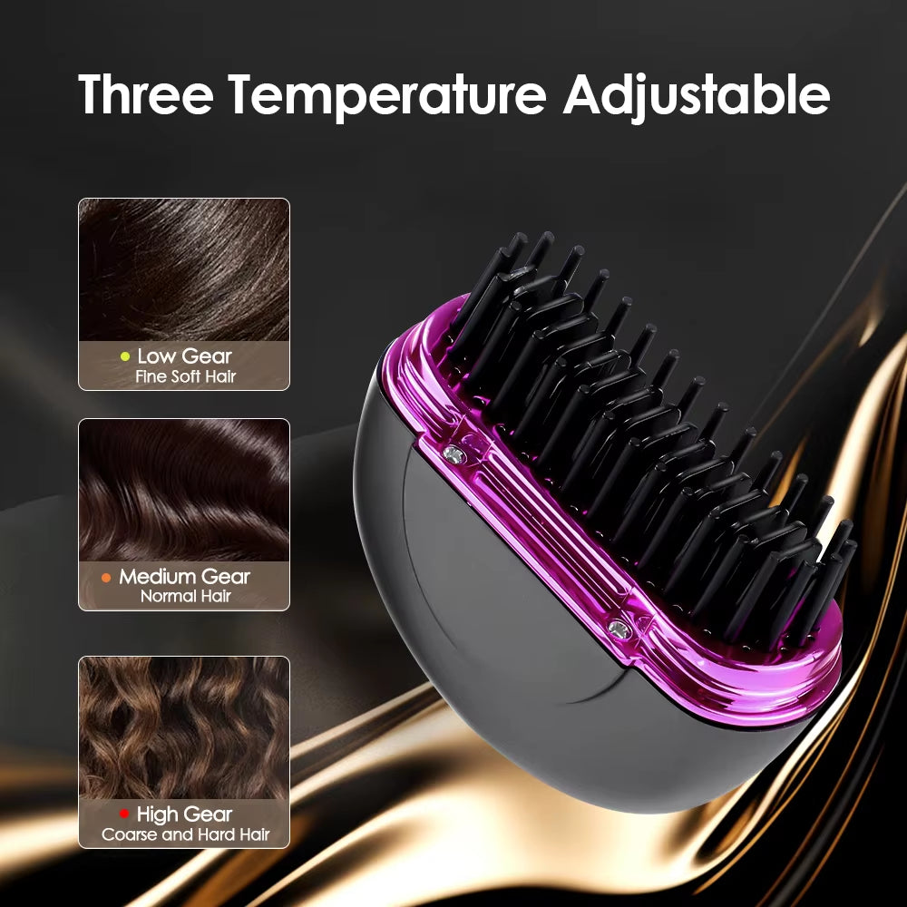 Electric Heating Hair Straightener Brush Portable Mini Hair Straightener 3 Temperature Hot Hair Comb Anti-Scald for Men & Women