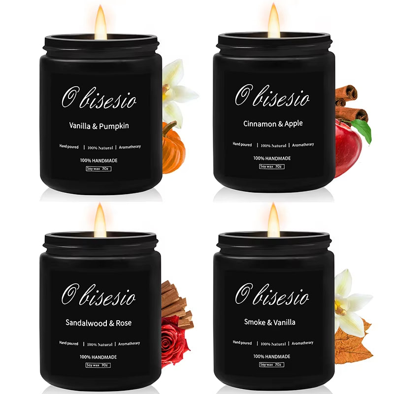 Scented Candle for Men Aromatherapy Candle for Home Scented Soy Candle Set Cinnamon Apple Vanilla Pumpkin Men Candle